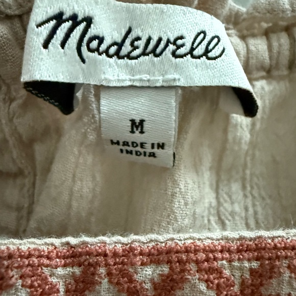 Madewell Boho Embroidered Peasant Top Avalon Pink Medium Floral Blouse Cotton - Picture 5 of 6